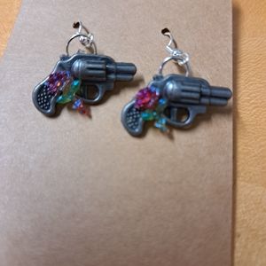 Gun & flower earrings